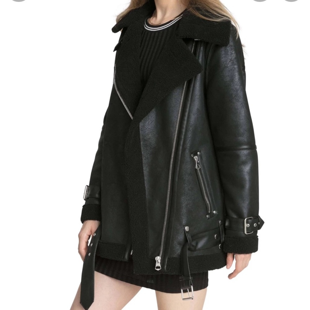 Avec les filles motor leather black jacket